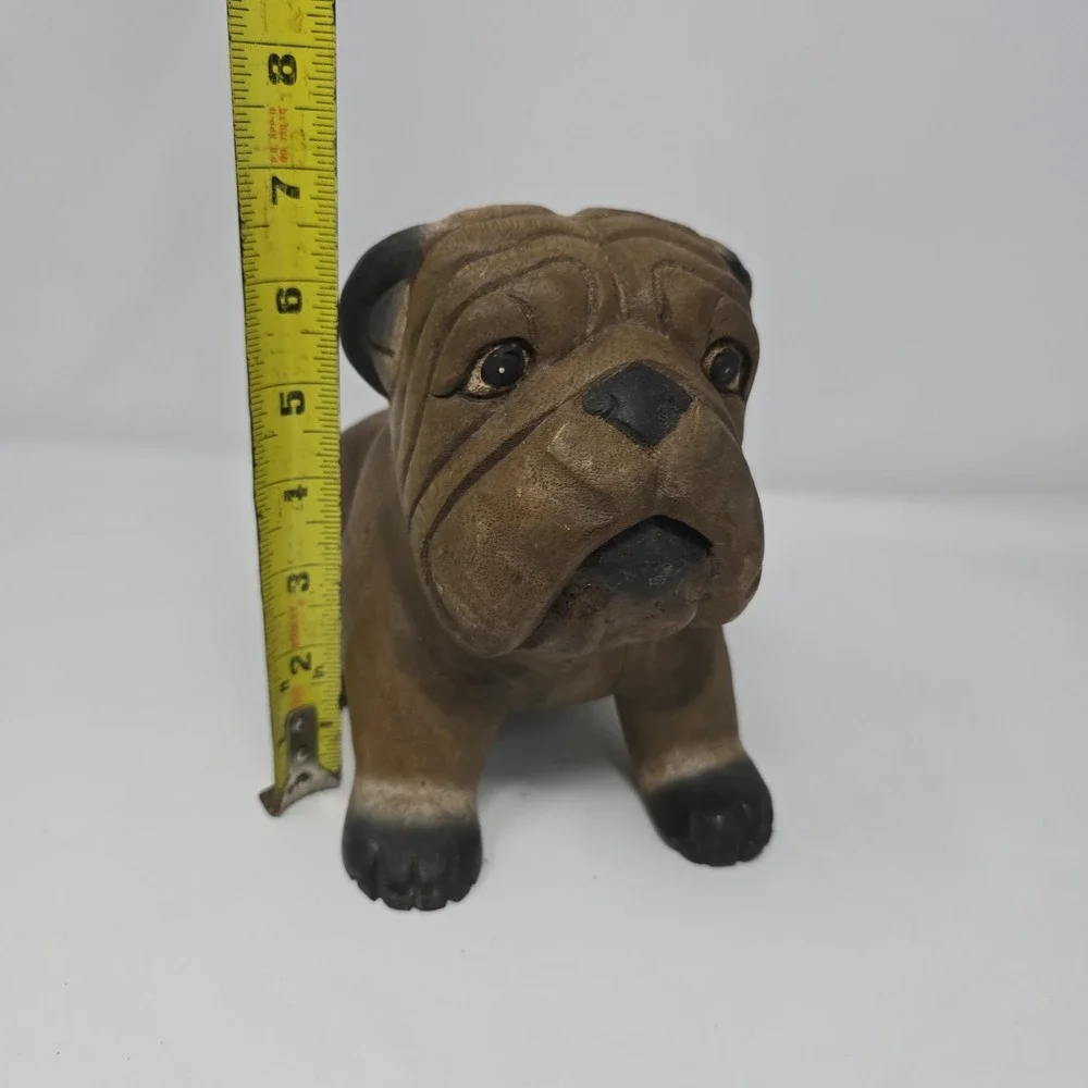 Vintage ARTISAN CRAFTED Hand-Carved Wood Bulldog Figure‎ 7 x 10